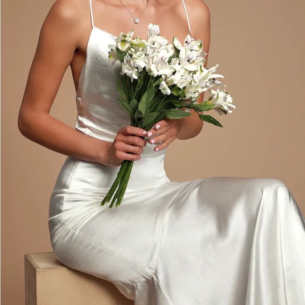 LULUS aisle white satin cowl neck maxi